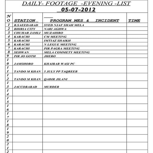 Evening list 06 07-2012 | DOC