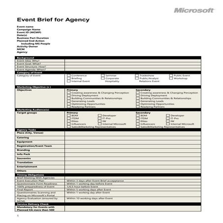 Примеры брифов: Event brief miscrosoft
