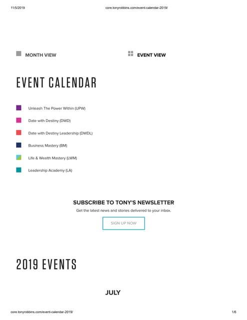 Tony Robbins Event Calendar 2020 PDF Tony Robbins Event Calendar 2020 PDF