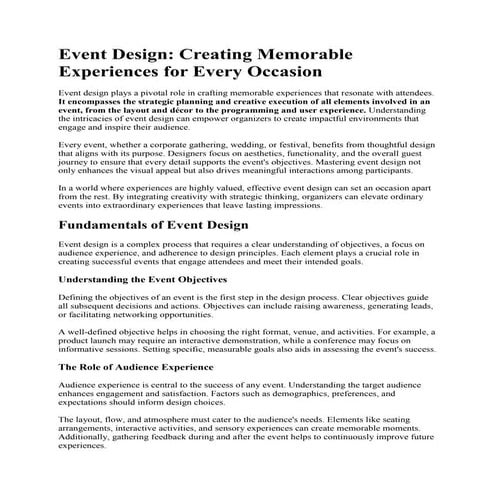 Event Design: Creating Memorable Experiences for Every Occasion