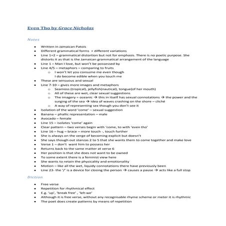 GCSE English Edexcel Relationships: Even Tho by Grace Nicholas
