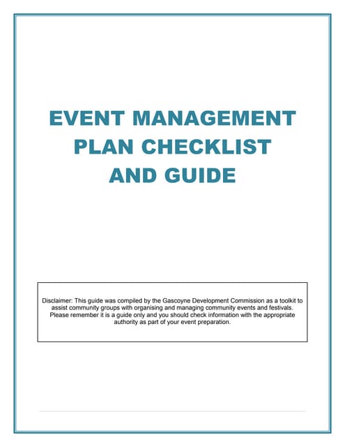 EVENT MANAGEMENT PLAN CHECKLIST AND GUIDE