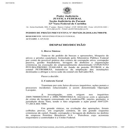 Despacho 13 Vara Curitiba - 56 fase Lava Jato