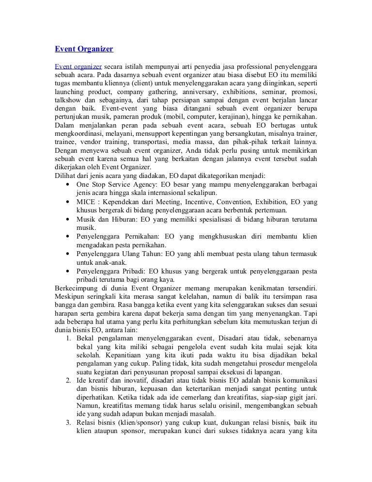 Perbedaan Desain Studi Kelayakan Bisnis Untuk Perusahaan Jasa Dengan Perusahaan Industri Contoh Proposal Usaha Event Organizer - Soal Essay