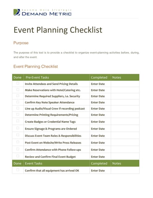 Timeline and checklist for event planning