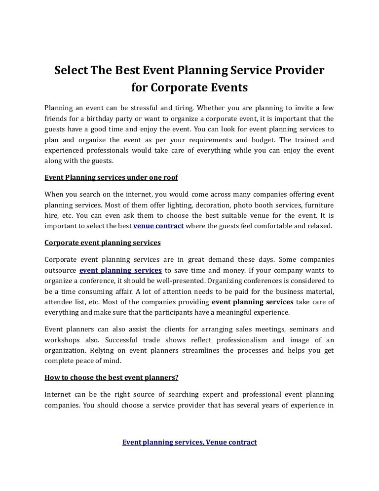 event planning services venue contract contract for event planning services