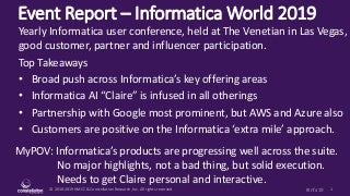 Event Report - Informatica InformaticaWorld 2019 - Progress across the Suite