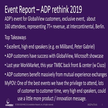 [Correction 250+ Attendees] Event Report - ADP ReThink 2019 - Global Success,...