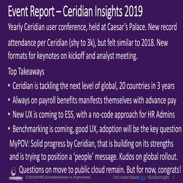 Event Report - Ceridian Insights 2019 - Global Expansion and Product Innovation