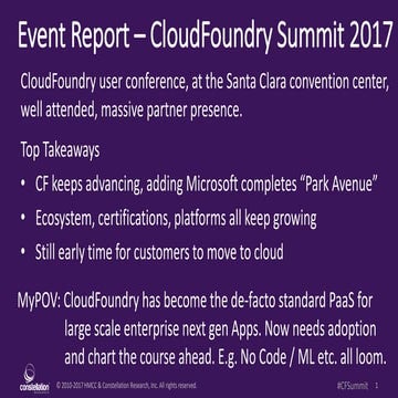 Event Report - Cloud Foundry Summit 2017 - Microsoft joins the kingdom