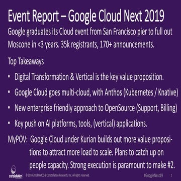 Event Report - Google Cloud Next 2019 - Google puts more arrows in the cloud ...