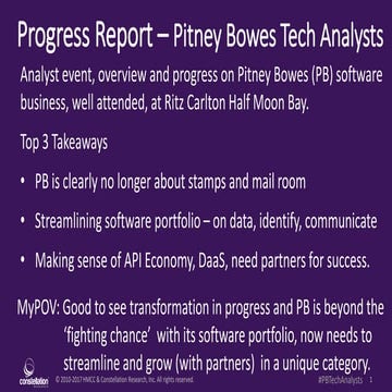 Event Report - Pitney Bowes Tech Analysts 2017