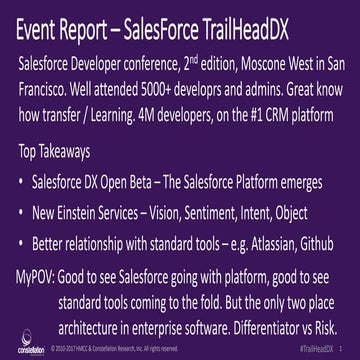 Event Report - Salesforce TrailheaDX - AI, Events and more
