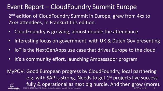 Event Report - CloudFoundry Summit Europe - Europe & Cloud - A long path- 