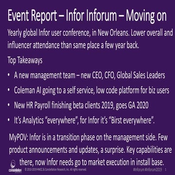 Event Report - Infor Inforum 2019 - Coleman goes platform - but overall it is...