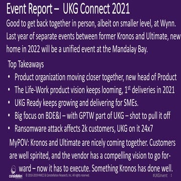 Event Report - UKG Connections 2021 - UKG and Kronos grow together