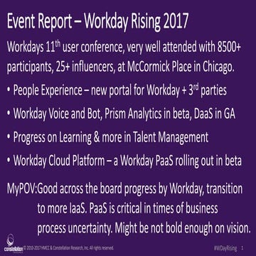 Event Report - Workday Rising 2017 - Push across the suite, new tech ...