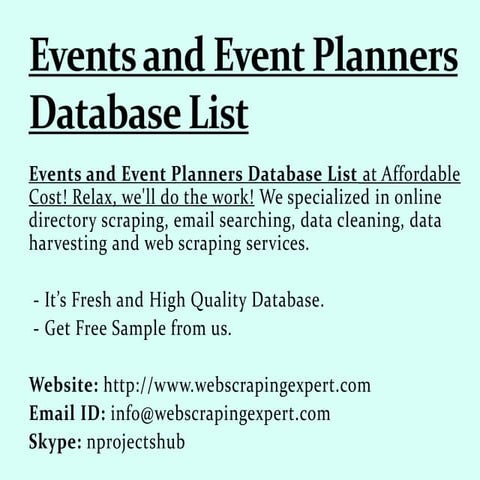 Events and Event Planners Database List