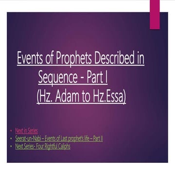 Events of prophets (Hz. Adam to Hz.. Essa) Described in Sequence - part I