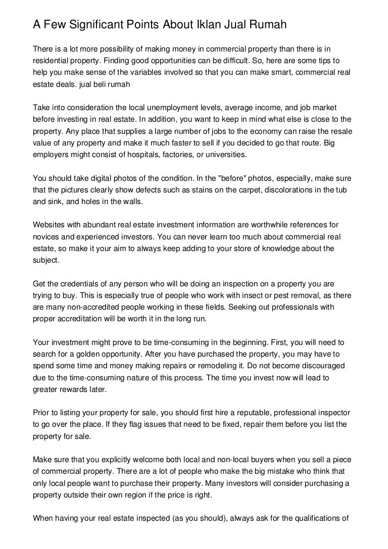 A Few Significant Points About Iklan Jual Rumah