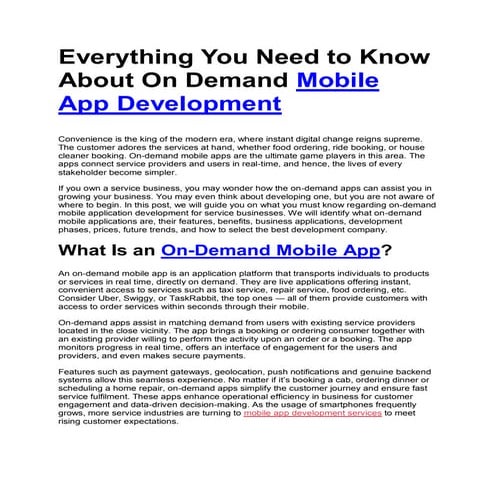 Everything You Need to Know About On Demand Mobile App Development