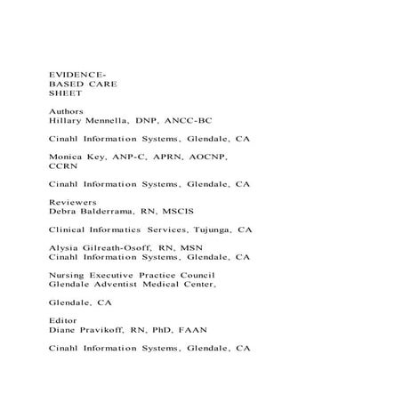 EVIDENCE-BASED CARESHEETAuthorsHillary Mennella, DNP