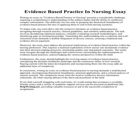 Evidence Based Practice In Nursing Essay