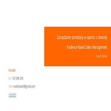 Evidence based sales management