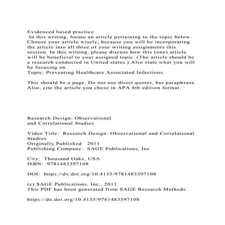 Evidenced based practice In this writing, locate an article pert.docx