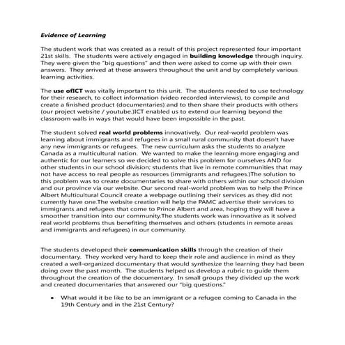 Evidence of learning