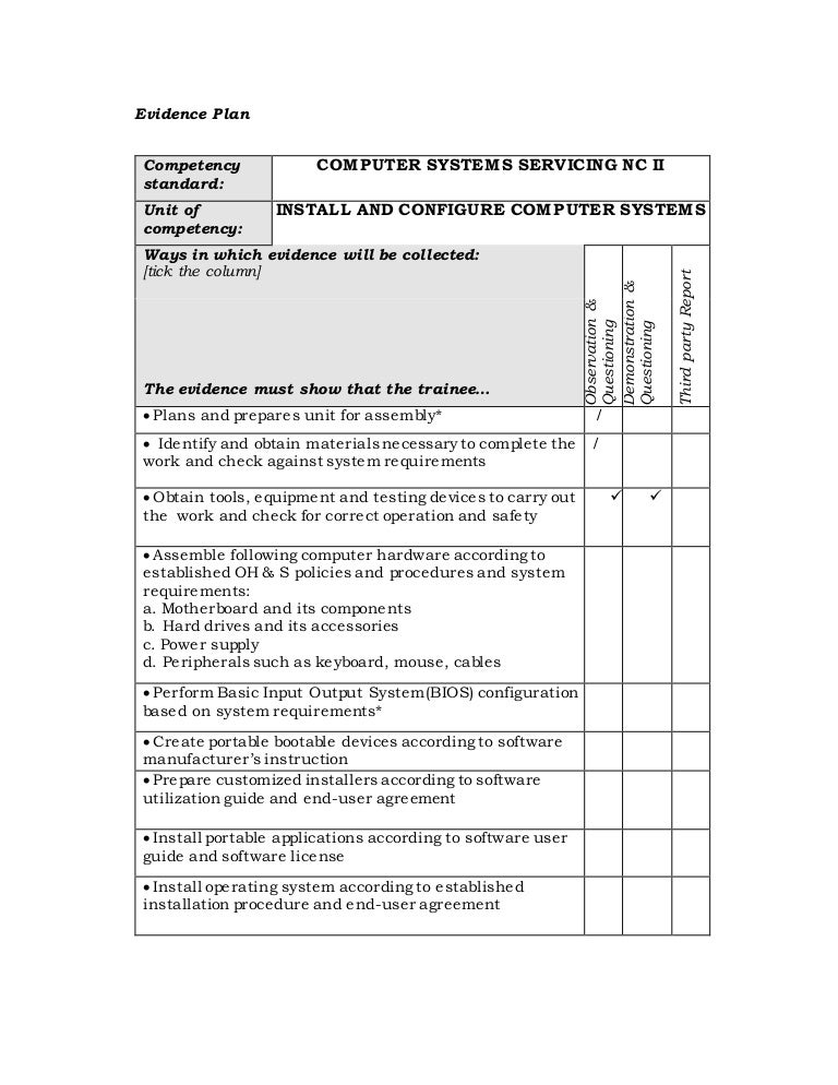 Evidence plan