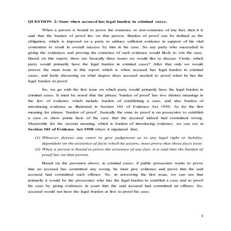Legal Burden of Accused in Criminal Cases