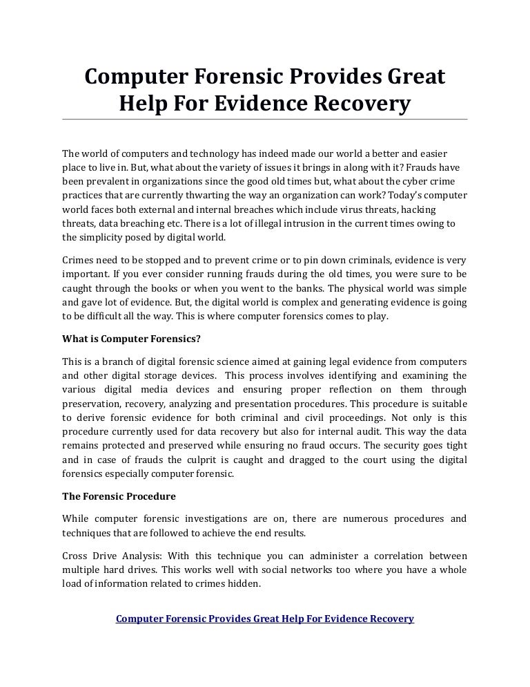 Evidence Recovery, Computer Forensics