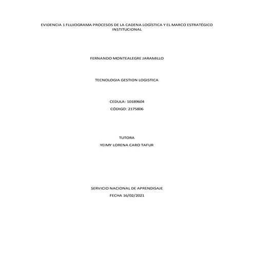 Evidencia 1 flujograma procesos de la cadena logística y el marco estratégico...