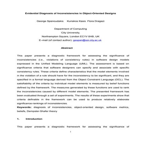 Evidential diagnosis of inconsistencies in object oriented designs