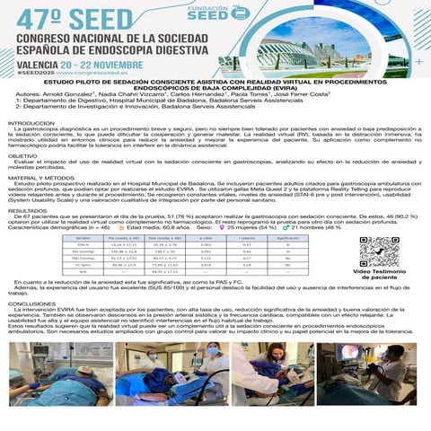 Pòster "Estudio piloto de sedación consciente asistida con realidad virtual e...