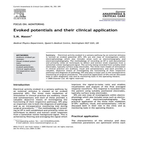 Evoked potentials and their clinical application