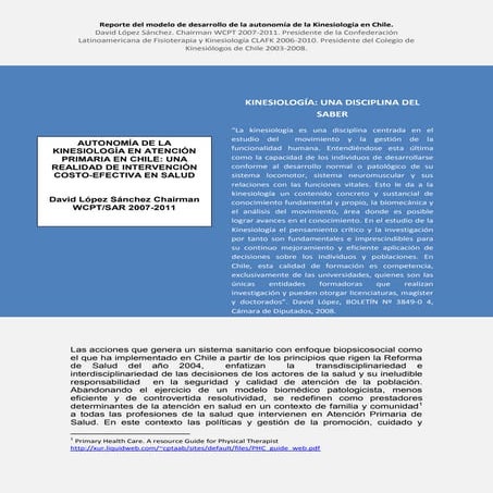 Evolución  de  la autonomía de la kinesiología en Atención Primaria en Chile