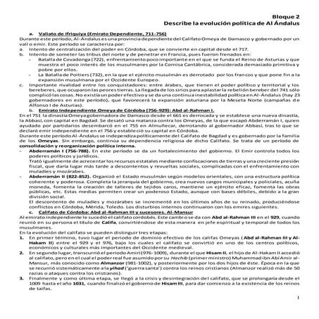 Bloque 2.  Describe la evolución política de Al Ándalus