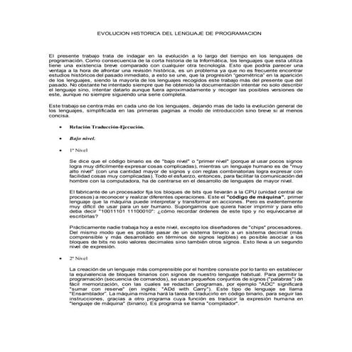 Evolucion historica del lenguaje de programacion
