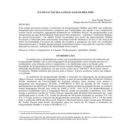 EVOLUÇÃO DA LINGUAGEM DELPHI - ARTIGO