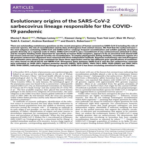 Evolutionary origins of the SARS-CoV-2 sarbecovirus lineage responsible for t...