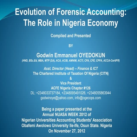 Evolution of forensic accounting and its role in Nigeria Economy