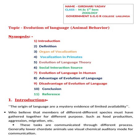 Evolution of language in primates  Animal behaviour