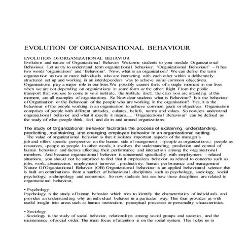 Evolution of organisational behaviour