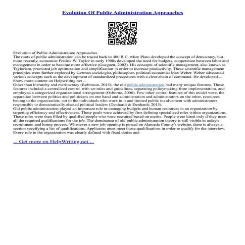 Evolution Of Public Administration Approaches