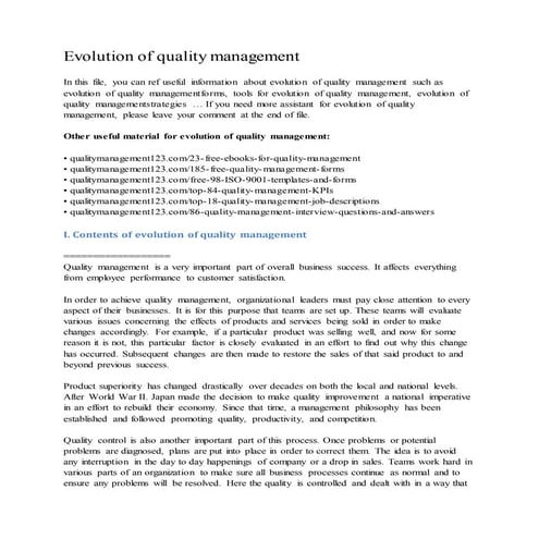 Evolution of quality management