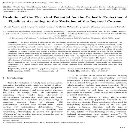 Evolution of the Electrical Potential for the Cathodic Protection of Pipelines According to the Variation of the Imposed Current