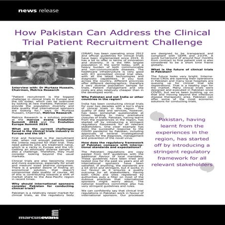 How Pakistan Can Address the Clinical Trial Patient Recruitment Challenge  - Murtaza Hussain, Metrics Research