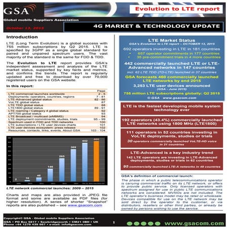 Evolution to LTE (GSA report, October 13, 2015)